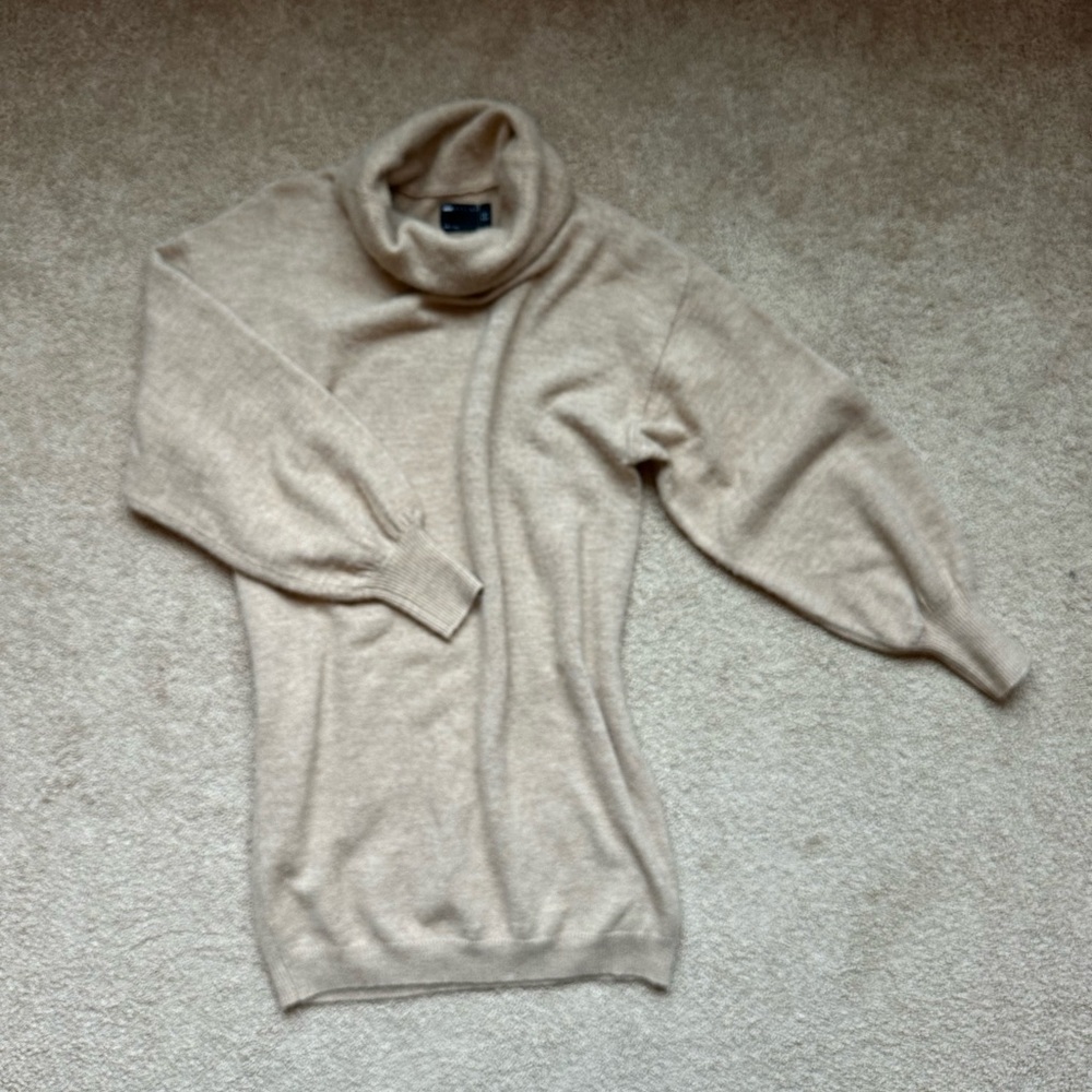 Tan /Beige Turtleneck Sweater Dress